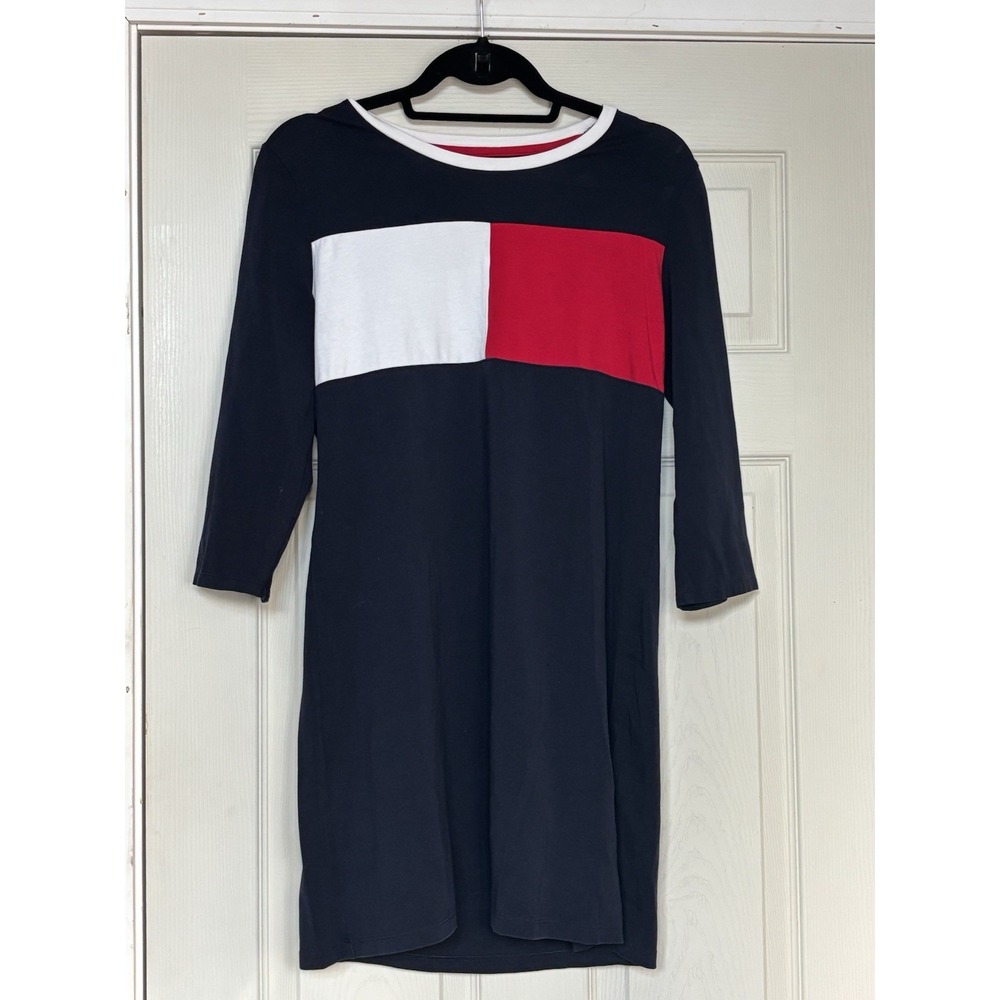 Tommy Hilfiger 3/4 Sleeve Flag Logo T-Shirt Dress - Navy, Medium